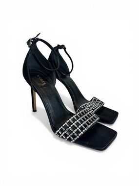 Guess Black Crystal Square Toe Ankle-Strap Stilettos